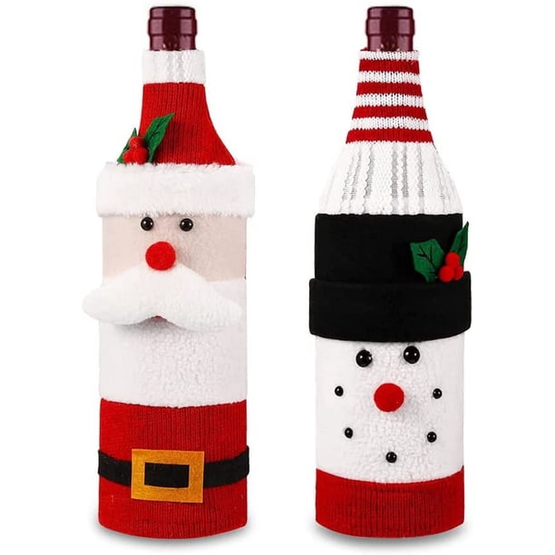 Juego de botellas de vino navideñas, juego de botellas de vino navideñas de 2 piezas, bolsa de vino tipo suéter hecha a mano, aderezo para botellas de vino de reno y muñeco de nieve Sailing Electrónica
