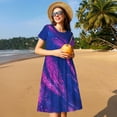 thumbnail image 4 of Easygdp Neon Gradient Blue para Vestido Transpirable de Mujer, Vestido Suelto de Manga Corta con Pliegues y Bolsillos para el Verano, 4 of 6