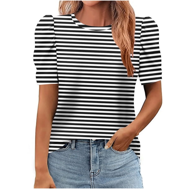 Tops de Manga Corta para las Mujeres Suelto Ajuste Impreso Cuello Redondo Camiseta Suelta Superior, Poliéster Verano Primavera