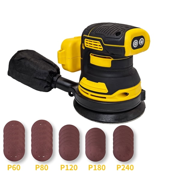 HELMSHAR Orbital Sander Compatible with 20V Battery, Cordless Brushless, 5-inch, Variable Speed Palm Sander, with 30pcs Sandpapers and Dust Collection Bag