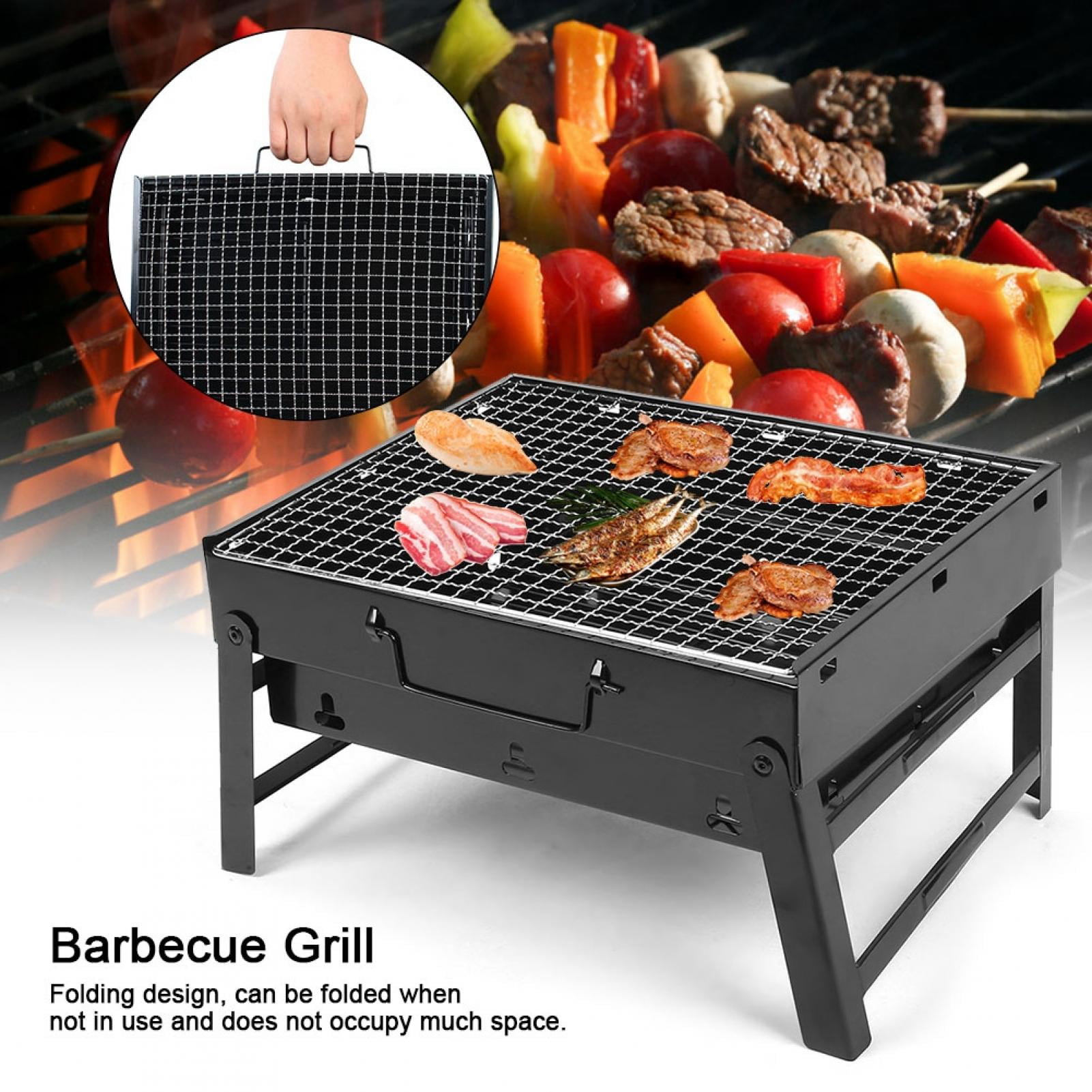 Outdoor Barbecue Rack, Portable Stainless Steel Folding Barbecue Grill BBQ Charcoal Grill Camping Accessories for Hiking Courtyard Picnics Cooking 35x27x19.5 Cm