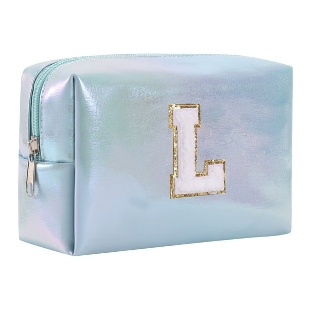 Neceser de maquillaje alfabeto bordado - PU, gran capacidad y con estilo - para viajes, neceser y bolso de mano