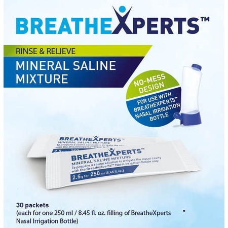 BreatheXperts Nasal Irrigation Kit Mineral Saline Mixture Refills, 30 Ct