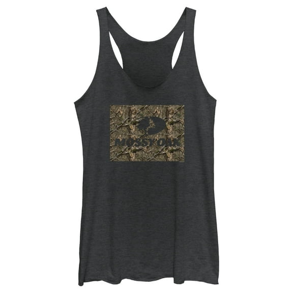 Women's Mossy Oak In the Woods Logo Racerback Tank Top Black Heather 2X Large