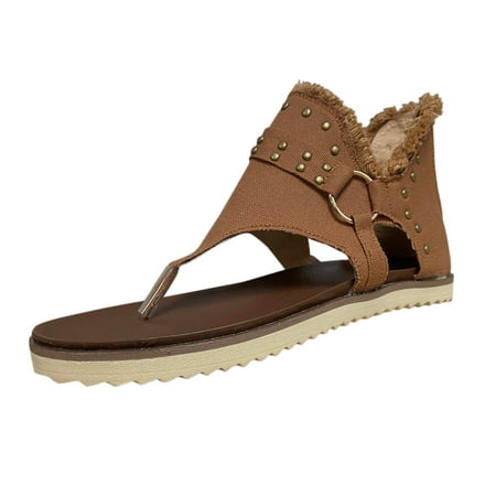 

Betiyuaoe Shoes for Women Summer Ladies Flat Jean Nail Deco Sandals Casual Buckle Zip Up Shoe