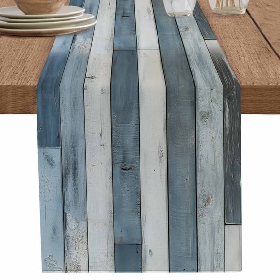 nqOlkjepod Vintage Blue Farmhouse Table Runner 70 Inches Long Farmhouse Dress Scarves, Retro Wooden Country Dining Tablerunner for Coffee Table/Kitchen Island/Party Décor, 13" x 70"