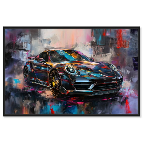 Porsche’s Vibrant Canvas Lux Car Paintings by Art Remedy, Black Frame, 15" x 10"