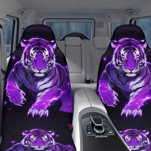 2pcs Purple Electric Tiger Car Seat Covers - Breathable, Non-Slip, Dirt-Resistant, All-Season Fit, Stylish Design for Cars, Trucks, SUVs, Vans