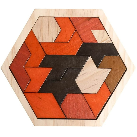 Wooden Puzzle Hexagon Tangram Puzzle for Kids Adults Brain Teasers Puzzles Game Challenge Toy Shape Pattern Block Tangram Family Portable Montessori Educational Gift for All Ages Boys Girls