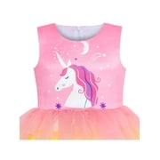 Girls Dress Pink Unicorn Ruffle Rainbow Cake Skirt 5 Years