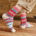 thumbnail image 3 of Calcetines cálidos de invierno para hombres y mujeres con colores a juego, calcetines gruesos de tubo con flores cruzadas, calcetines de lana de color cervatillo a rayas, 3 of 6