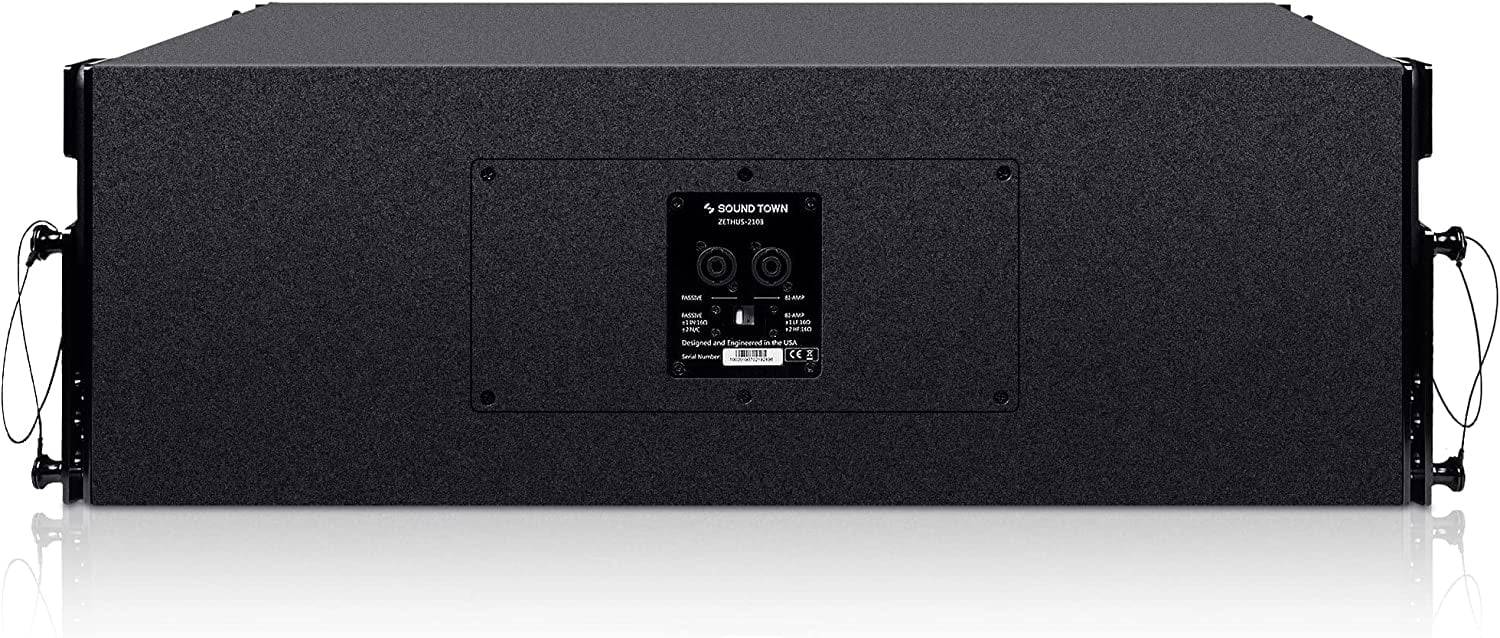 Sound Town ZETHUS Four Dual 10-inch Line Array Speaker System with Dual Titanium Compression Drivers, Full Range/Bi-amp Switchable, Black (ZETHUS-210B-2PAIRS)
