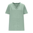 thumbnail image 3 of Fesfesfes Women's Loose T-shirt Summer Solid Color Trendy Linen Ruffled Neckline Tops Short Sleeve Comfortable Causal Pullover Blouses, 3 of 5
