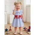 thumbnail image 3 of BemeyourBBs Kids Toddler Baby Girl 4th of July Dress Baby Girls Independent Day Clothes Patriot USA Flag Letter Embroidery striped Flying Sleeve Front Bow Princess Summer Party Holiday Dress, 3 of 8