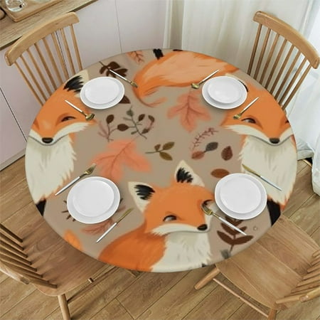 

Autua Foxes Leaves Art Round Table Cover Stain Resistant Washable Indoor Outdoor Tablecloth Kitchen Dining Wedding 100% Polyester Waterproof Fabric with Elastic Edge 42 -46