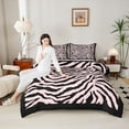 thumbnail image 4 of Feelyou Fashion Zebra Print Full Size Comforter Sets, Black Pink Lines Stripes Bedding Comforter Set, Teens Kids Boys Girls Reversible Bedding Sets, Luxury Bedroom Decor, 3-Piece, 4 of 8