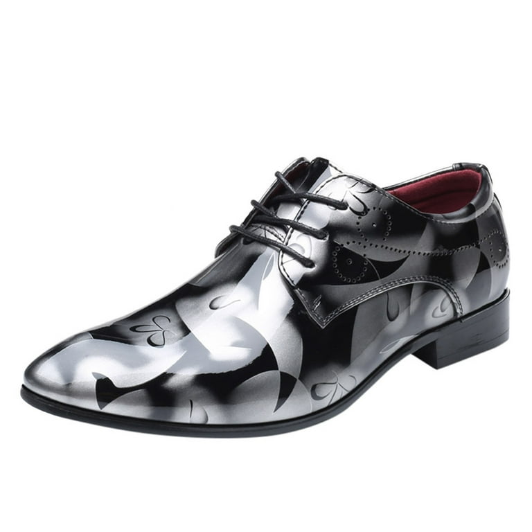  Men Dress Shoes Fashion Business Shoes Pointed Toe Floral  Patent Leather Lace Up Oxford, 49 EU,Grey : Clothing, Shoes & Jewelry