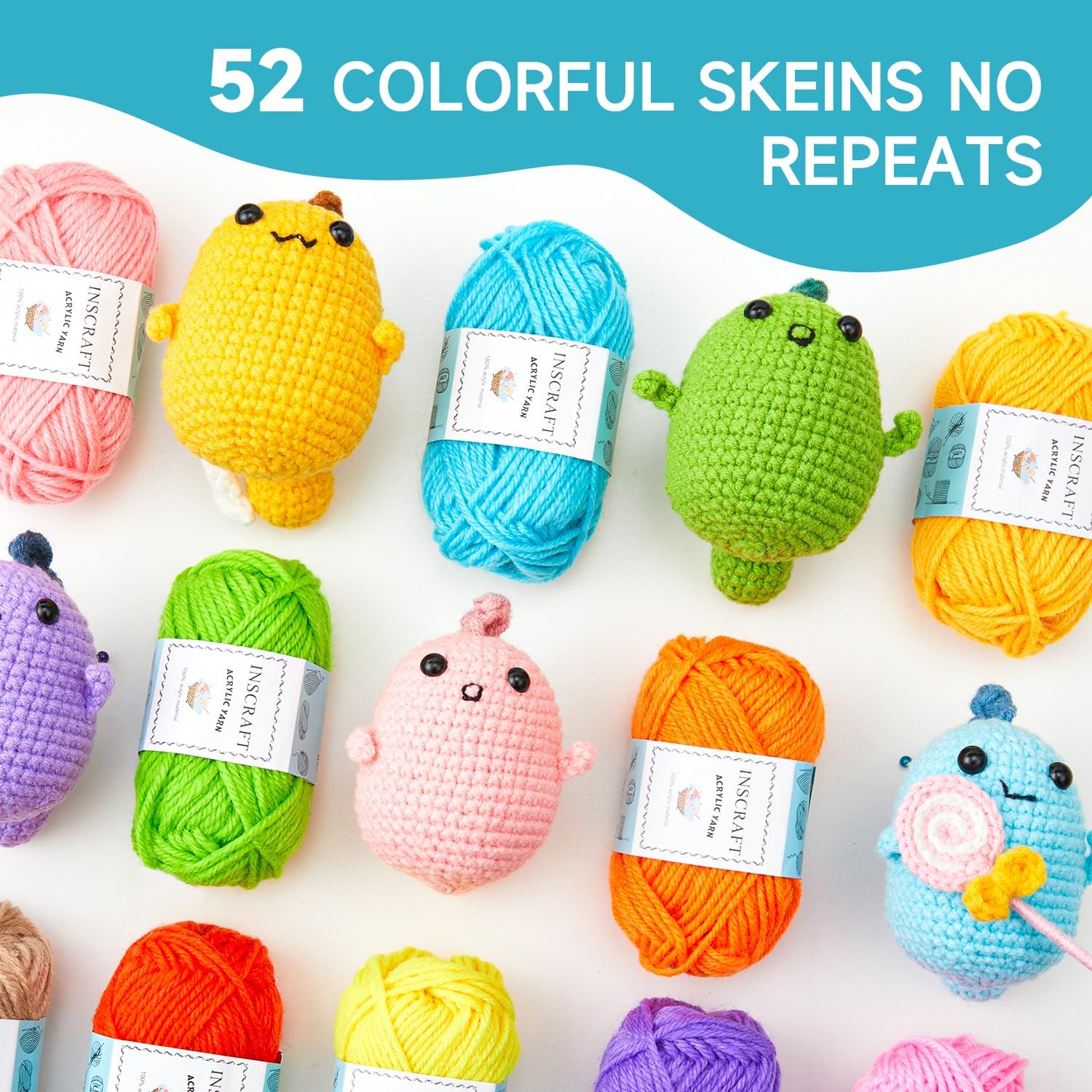 INSCRAFT 52-Color Crochet Yarn Kit with Hooks (67 Pieces) photo 3
