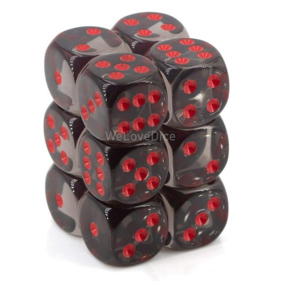 Chessex 23618 Translucent 16mm d6 Dice Block, Smoke with Red