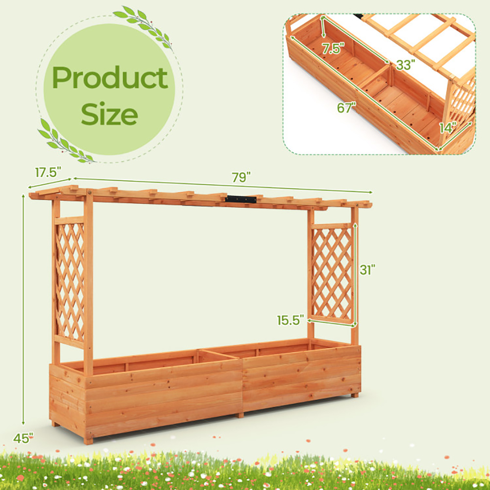 Spaco Raised Garden Bed with Side Trellis Hanging Roof and Planter Box-Orange, Outdoor Elevated Flower Box for Backyard/Patio/Gardener