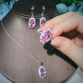 thumbnail image 3 of Elegant Oval Cut Red Cubic Zircon Pendant Huggie Earrings Ring Women Jewelry Set, 3 of 9