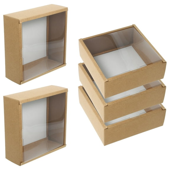HOOWIFFY 5Pcs Clear Lid Packaging Boxes for Party Favors Coffee Paper Material 7.86X7.66X2.75in