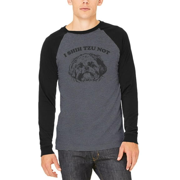 I Shih Tzu Not Mens Long Sleeve Raglan T Shirt Heather Black-Black LG