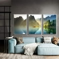 thumbnail image 3 of IDEA4WALL Framed Wall Art Print Set Thai Ocean Shack with Mountains at Dawn Nature Wilderness Photography Realism Rustic Scenic Colorful Ultra for Living Room, Bedroom, Office - 24"x36"x3 White, 3 of 4