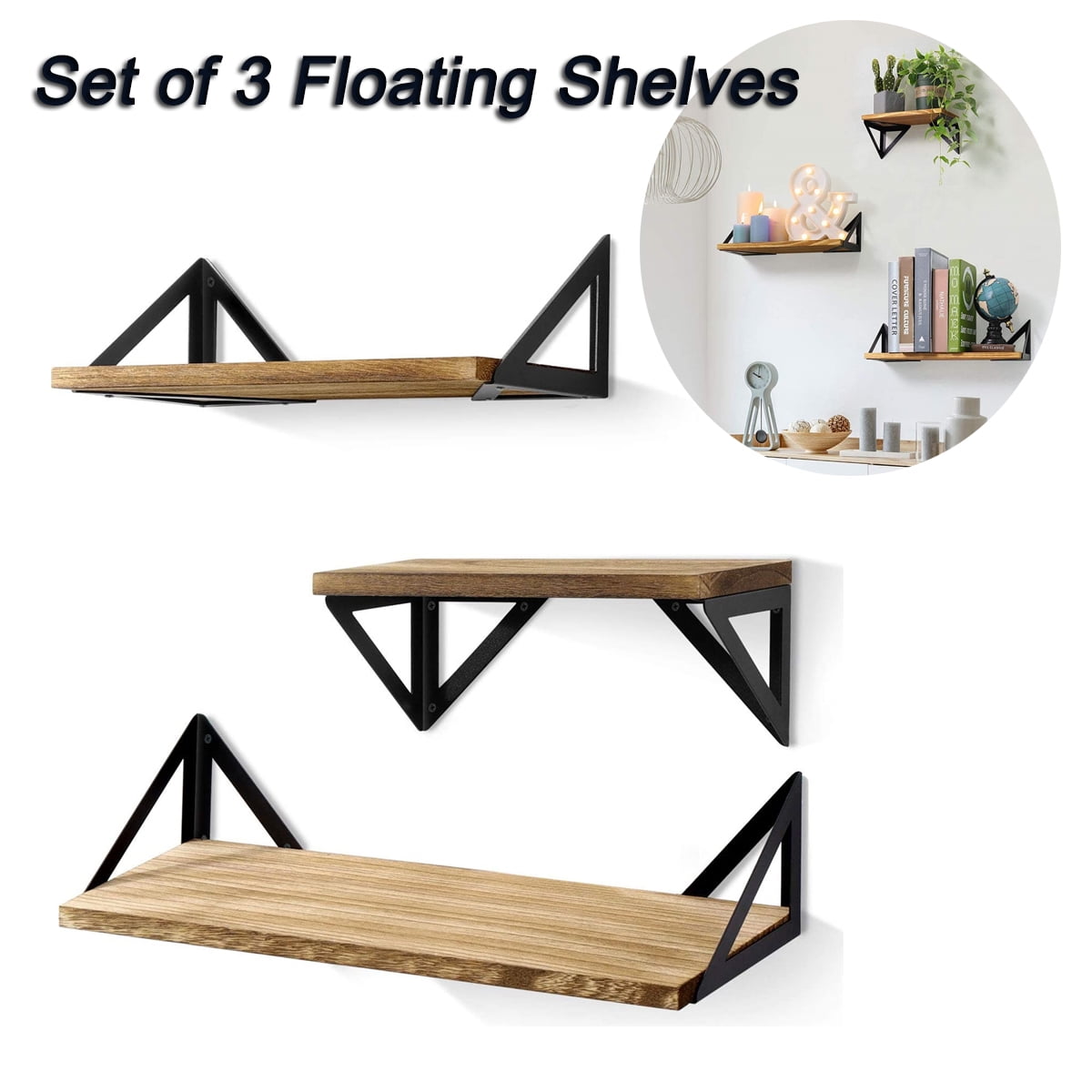 Set of 3 Floating Shelves, Wall Shelf Wall Mounted Floating Shelf for