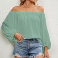 thumbnail image 7 of Chiffon Blouses for Women Long Lantern Sleeve Summer Off Shoulder Plain Top T Shirts Flowy Tunics Spring, 7 of 7