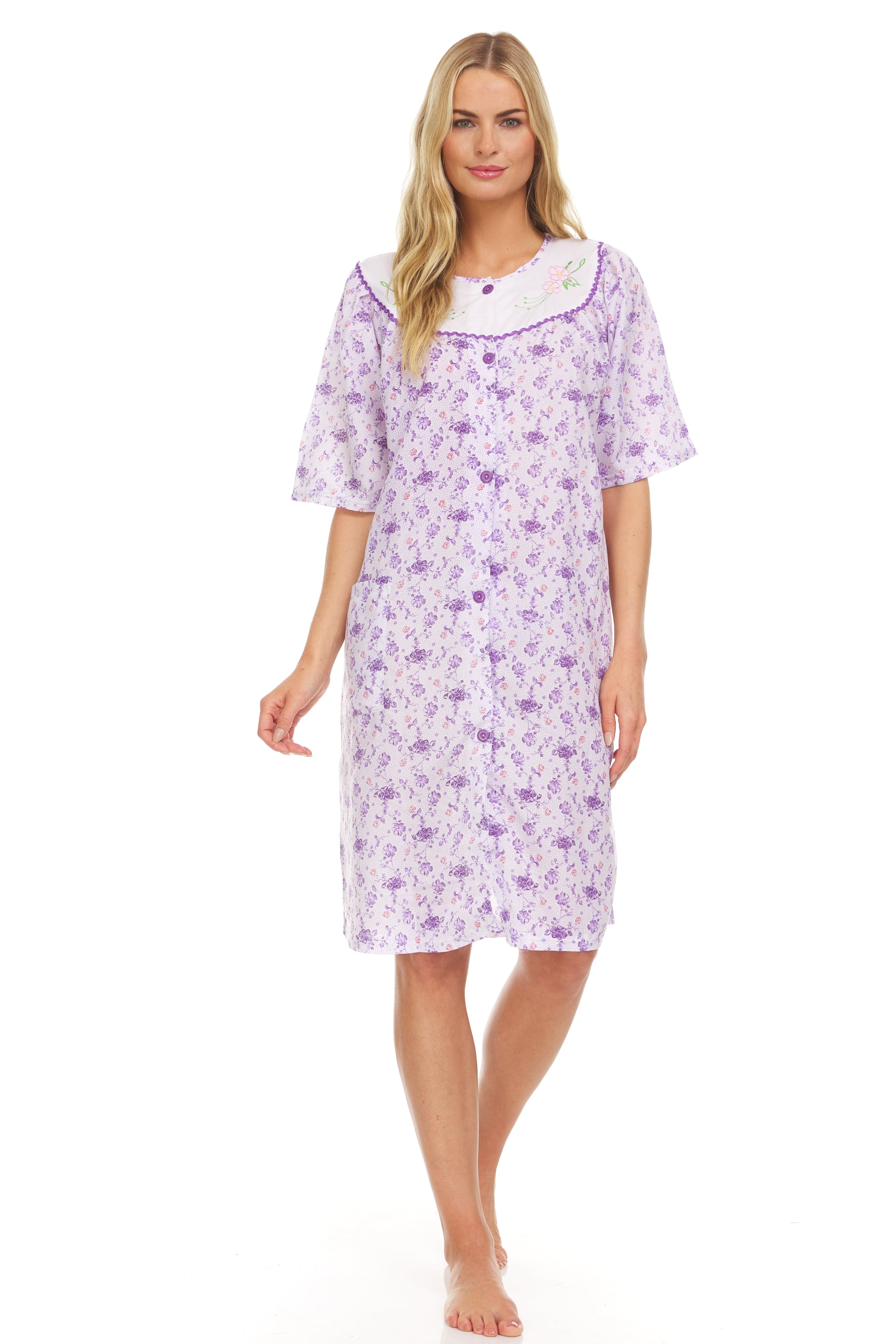 EZI Women's Short Sleeve Cottonrich Buttondown House Dress with