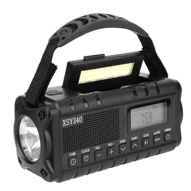 Lámpara de lectura de radio meteorológica de emergencia de 10000 mAh para acampar al aire libre (negro)