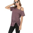 thumbnail image 2 of Womens Cold Shoulder Pullover Tops Sexy Cold Shoulder Summer Shirts Short Sleeve T Shirt Tunic Tops Knot Side Twist Loose Blouses T-Shirts, 2 of 6