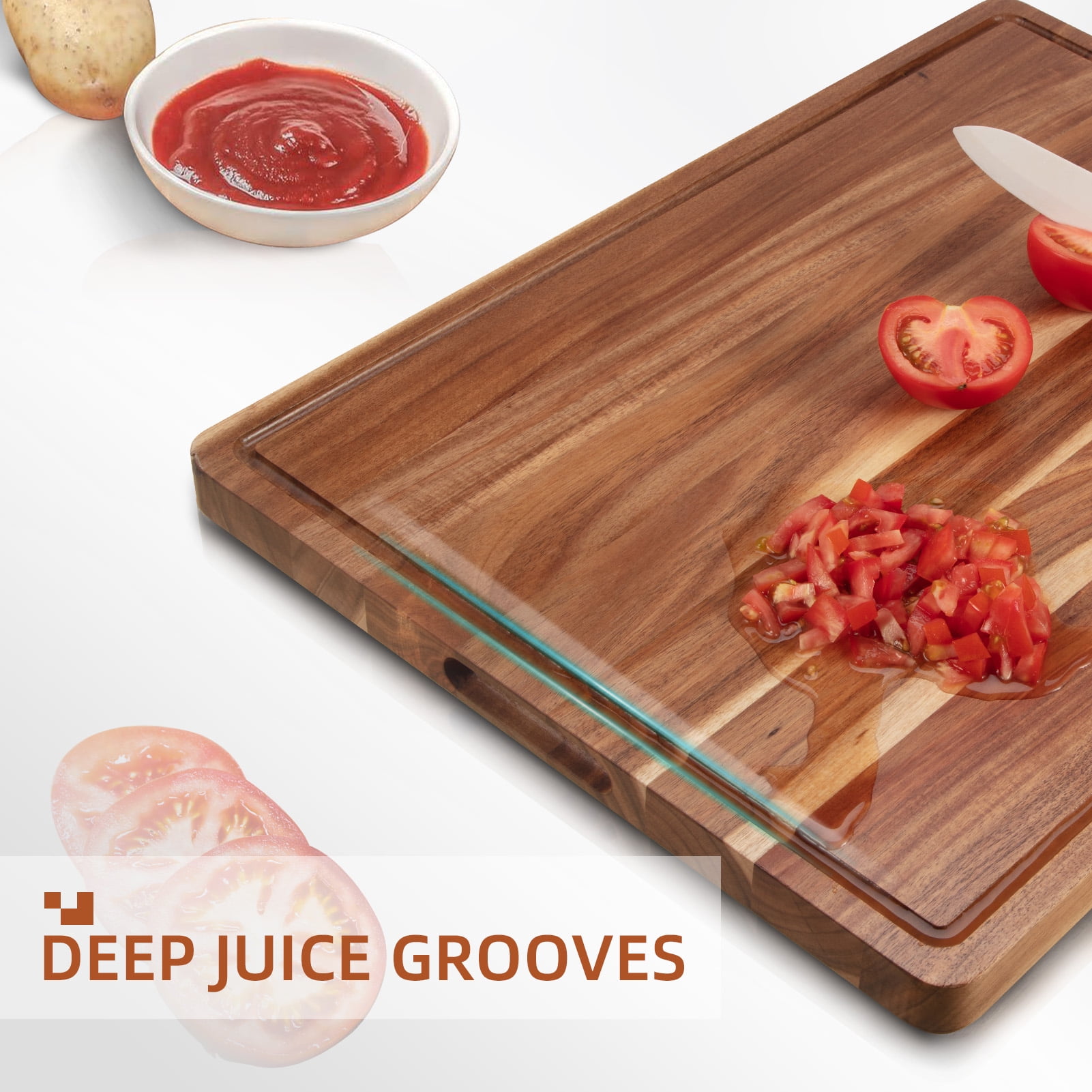 ABUKY Acacia Wood Cutting Board with Handle, Kitchen Chopping