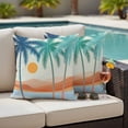 thumbnail image 4 of Boho Summer Beach Outdoor Waterproof Pillow Covers, Abstract Tropical Palm Trees Watercolor Decorative Square Throw Pillowcase Sofa Cushion Sham for Patio/Couch/Chair, 26"x26" 2 Pack, 4 of 8