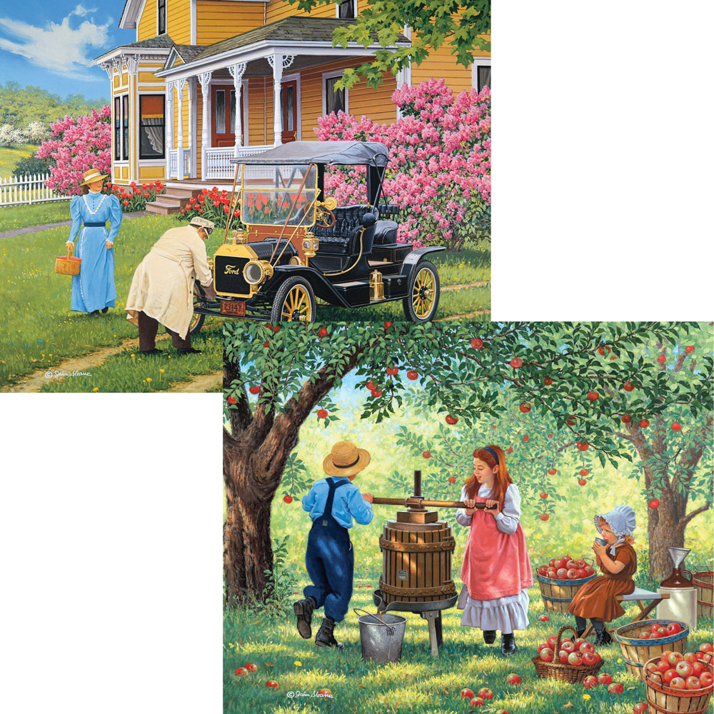 Bits And Pieces Days of Yore 300 Piece Jigsaw Puzzles for Adults 4-in-1 Multi-Pack by John Sloane 16 x 20 Inch