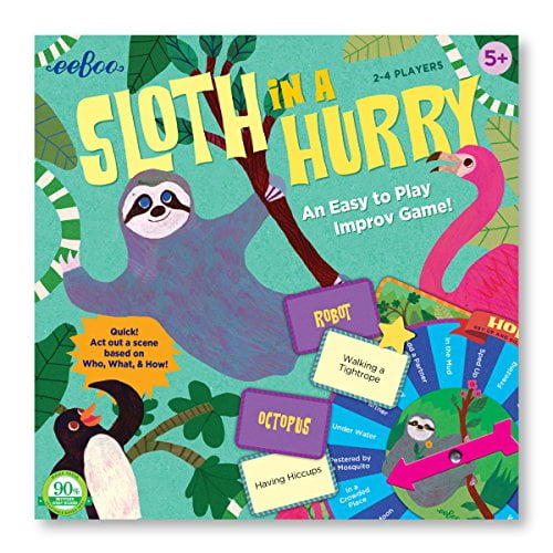 eeBoo Sloth in a Hurry Action Board Game, Easy to Play Improv Game, Educational Game for Ages 5 and Up, Non-Competitive, Builds Confidence, 2-4 Players, 15-30 Minutes Play Time