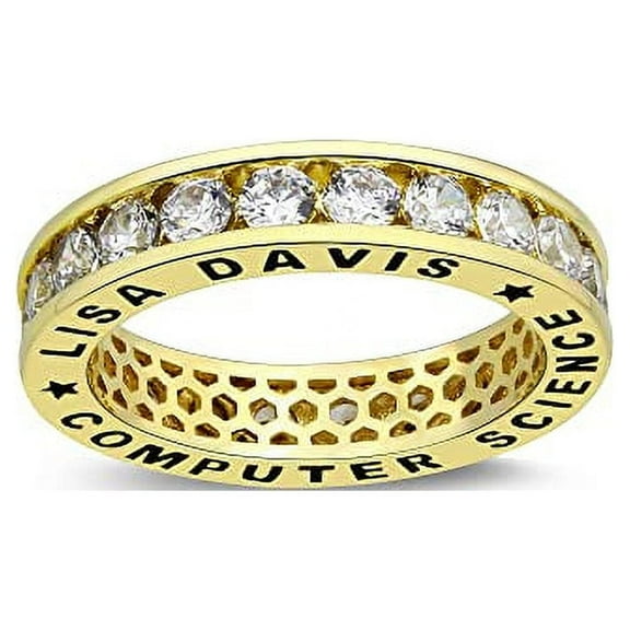 Fully Personalized Customized class rings Sterling Silver Women's High School and College Class Ring – Classic Collection-Ccjcinata (Sterling Silver - Gold Plated)