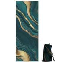Teal Gold Marble Pattern Hot Yoga Mat Towel Non Slip for Hot Yoga - Quick-Drying Yoga Mat Cover with 4 Corner Pockets with Travel Bag - Hot Yoga Towel Non Slip Grip Moisture Wicking Sweat 70"x26"