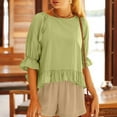 thumbnail image 2 of Kovlvoll Tops for Women Half Sleeve Crew Neck Pleated Ruffles Casual Shirts Summer Linen Comfy Solid Color Top, 2 of 7