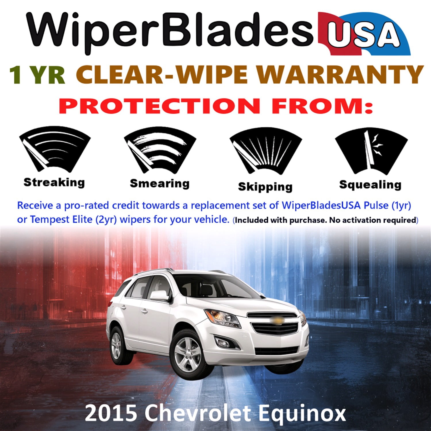2015 Chevrolet Equinox Beam Wiper Blades Wipers w/1yr Warranty (Set of 2) (WiperBladesUSA)