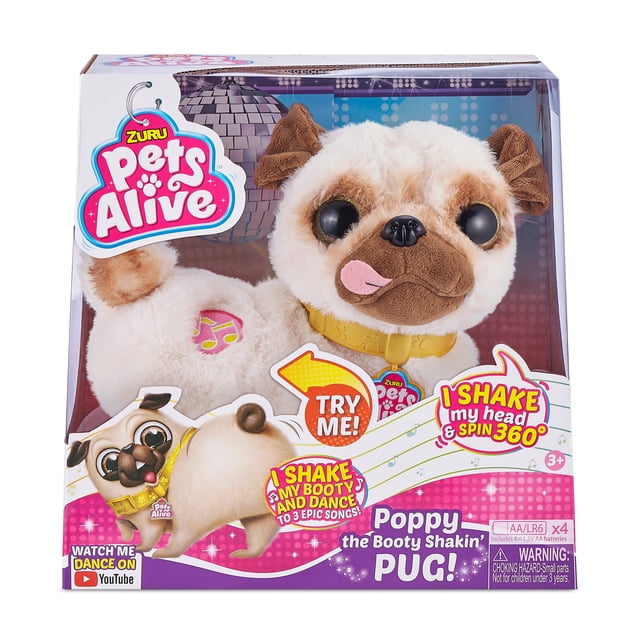 Pets Alive Poppy The Booty Shakin' Pug - Cachorro de peluche de baile interactivo por ZURU Pets Alive Pets Alive
