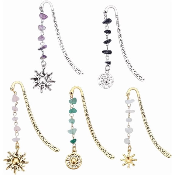 5 Styles Sun Bookmark Gemstone Metal Book Markers Multipack Silver Gold Bookmarks Funny Bookmark Gift for Women Man Book Reading Lovers Christmas Festival Delicate GiftMixed Color