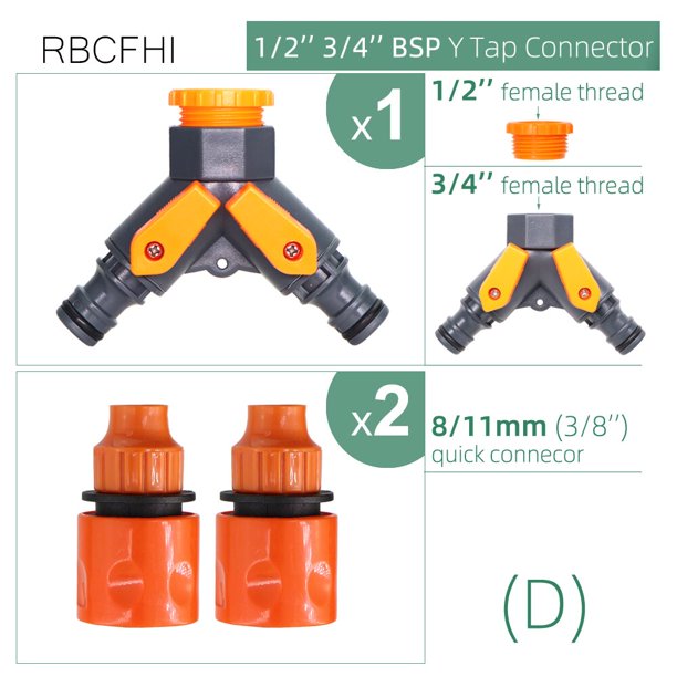 RBCFHl 1/2'' 3/4'' Female Thead Y Tap Water Connectors Garden Connection Adapter Outlet 1/8'' 1/4'' 3/4'' Tubing Valve Tool He Qiyong unisex