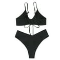 thumbnail image 5 of Arvbitana Women 2Pcs Solid Color Bikini Swimsuits Set Sleeveless V Neck Lacing Bra + Low Waist Briefs Summer Sexy Bathing Suit Swimming Beachwear, 5 of 6