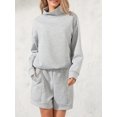 thumbnail image 4 of Women 2 Piece Tracksuits Solid Color Loose Turtleneck Sweatshirt and Shorts for Activewear Workout Outfits Set, 4 of 9
