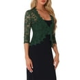 thumbnail image 4 of Floral Lace Shrugs for Women's Evening 3/4 Sleeves Formal Elegant Bolero Cardigan XL Dark Green, 4 of 6