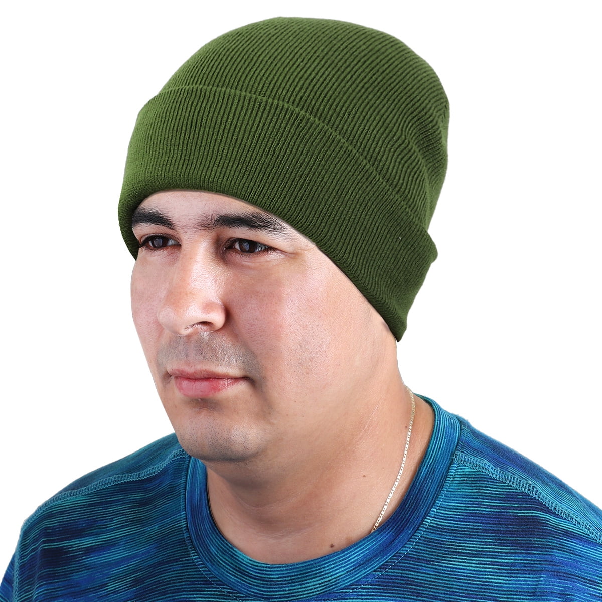 12 Pack Wholesale Winter Beanie Hat Unisex Bulk Skull Knitted Ski Cap For Cold Weather - Army Green