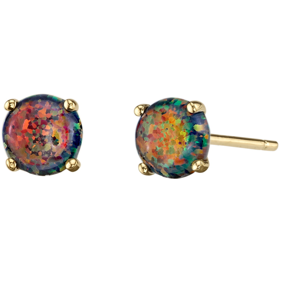 Oravo - 1 ct Round Created Black Opal Stud Earrings in 14K Yellow Gold ...