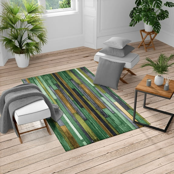 Wooden Print Turkish Area Rug, Brown Old Hardwood Floor Plank Grunge Lodge Garage Natural Rural Graphic, Carpet for Living Room Decor with Distressed Look, 5.2' X 7.6', Dimgray Khaki, by Ambesonne